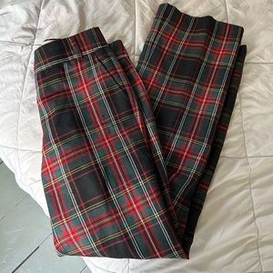 J CREW Tartan Plaid Virgin Wool Favorite Fit Dress Pants, Wide Leg red green